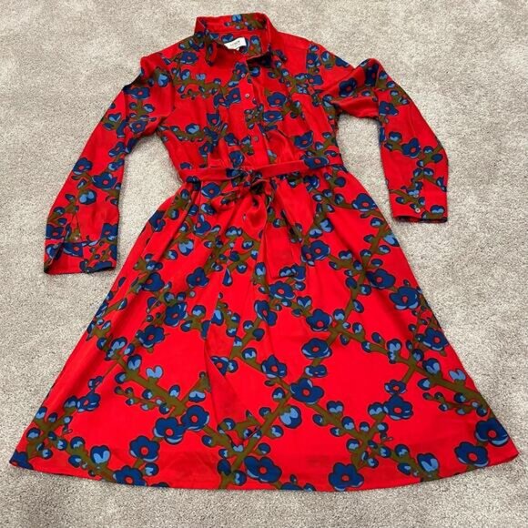 NWT J Crew Collection Womens Long Sleeve‎ Red Dress with Floral Pattern Sz 6 - Picture 8 of 11